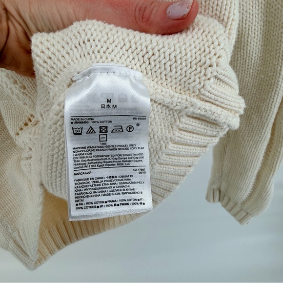 GAP Women's 100% Cotton Open Knit Sweater in Cream - Picture 3 of 4